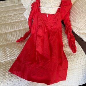 Free People Bright Red Coral Mini Dress